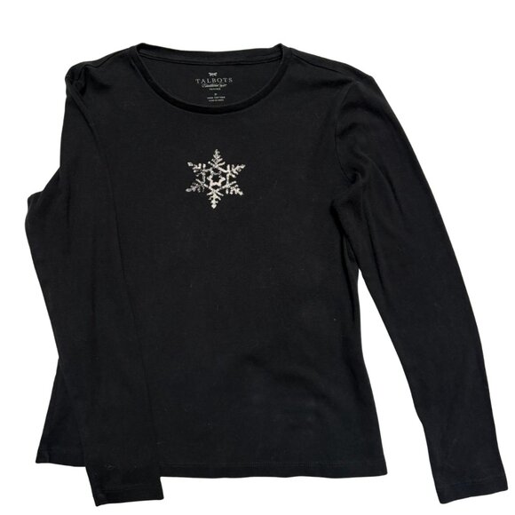 Talbots Long Sleeve Snowflake Tee – Petite – 100% Cotton – Good Condition - Picture 1 of 5
